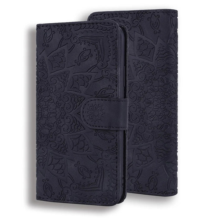 Imprint Flower Wallet Stand Leather Case for Samsung Galaxy A12 - Black - 2