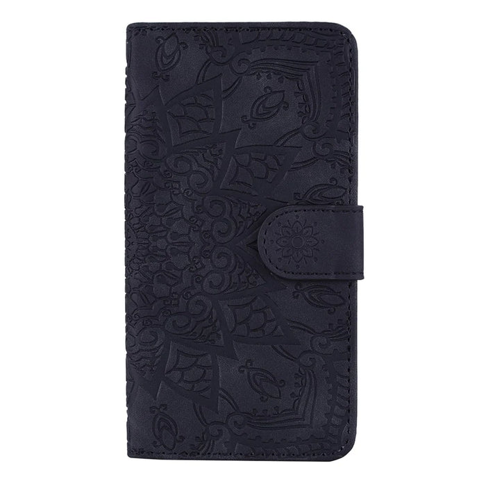 Imprint Flower Wallet Stand Leather Case for Samsung Galaxy A12 - Black - 3