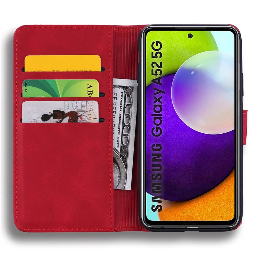 Imprint Flower Wallet Stand Leather Case for Samsung Galaxy A52 4G/5G / A52s 5G - Red - 7
