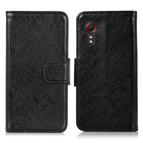 Nappa Texture Split Leather Phone Case Shell Wallet Stand for Samsung Galaxy Xcover 5 - Black - 1