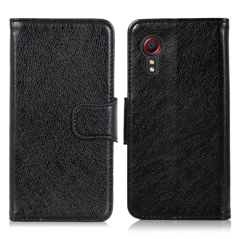 Nappa Texture Split Leather Phone Case Shell Wallet Stand for Samsung Galaxy Xcover 5 - Black - 1