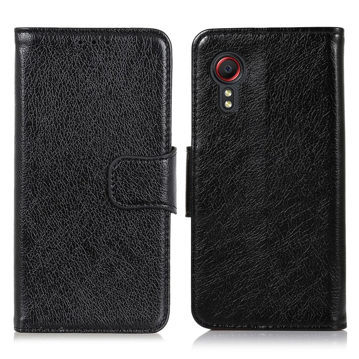 Nappa Texture Split Leather Phone Case Shell Wallet Stand for Samsung Galaxy Xcover 5 - Black - 1