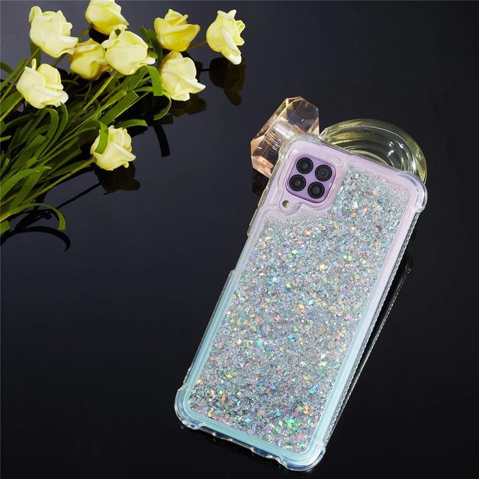 Glitter Powder Quicksand TPU Protection Back Cover Case for Samsung Galaxy A12 - Silver - 5