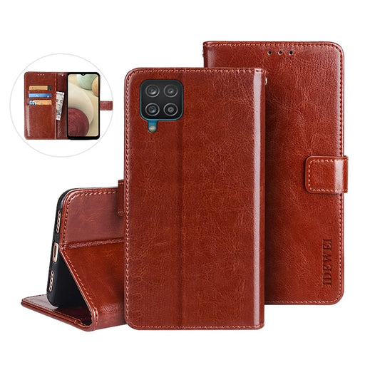IDEWEI Wallet Design Crazy Horse Texture Leather Mobile Casing for Samsung Galaxy A12 - Brown - 2