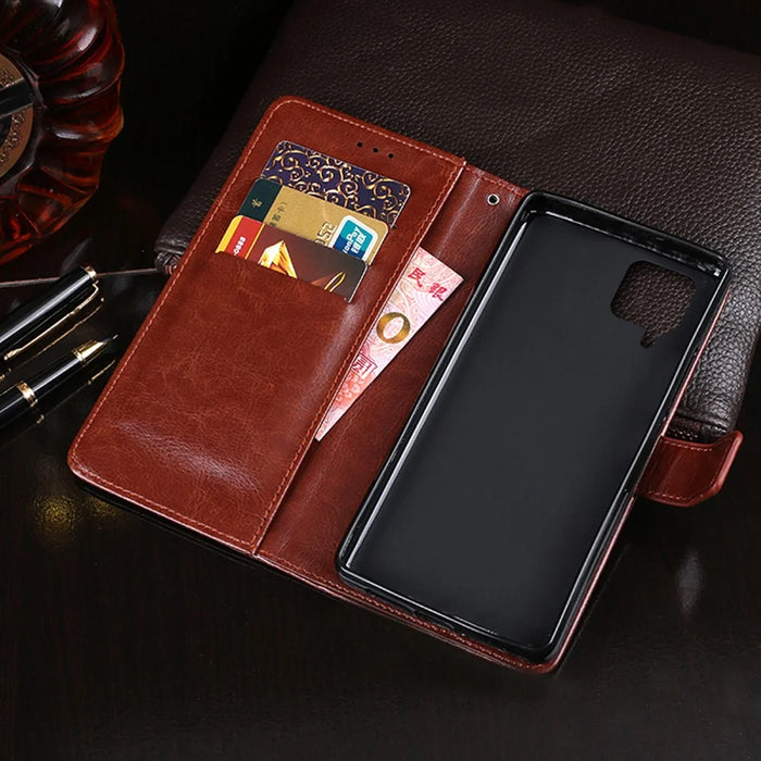 IDEWEI Wallet Design Crazy Horse Texture Leather Mobile Casing for Samsung Galaxy A12 - Brown - 5