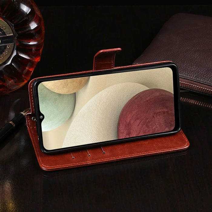 IDEWEI Wallet Design Crazy Horse Texture Leather Mobile Casing for Samsung Galaxy A12 - Brown - 6