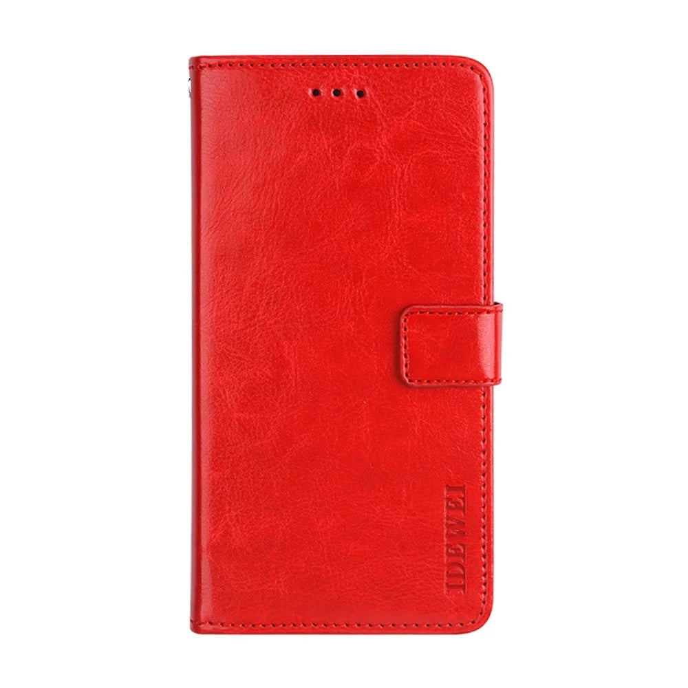 IDEWEI Folio Flip Wallet Design Crazy Horse Texture Leather Mobile Casing for Samsung Galaxy A32 5G/M32 5G - Red - 1