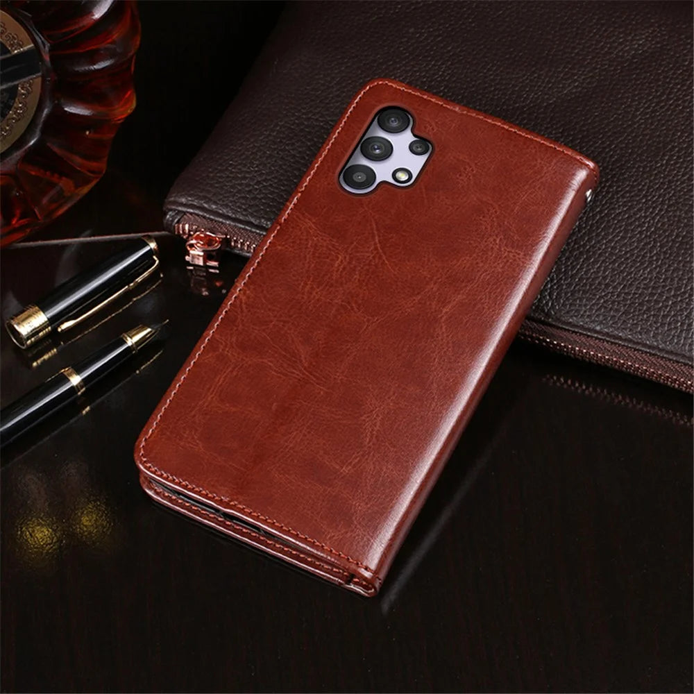 IDEWEI Folio Flip Wallet Design Crazy Horse Texture Leather Mobile Casing for Samsung Galaxy A32 5G/M32 5G - Red - 2
