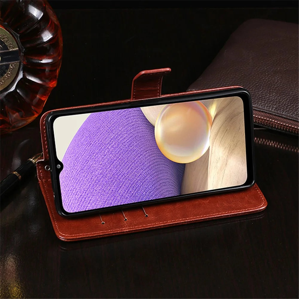 IDEWEI Folio Flip Wallet Design Crazy Horse Texture Leather Mobile Casing for Samsung Galaxy A32 5G/M32 5G - Red - 4