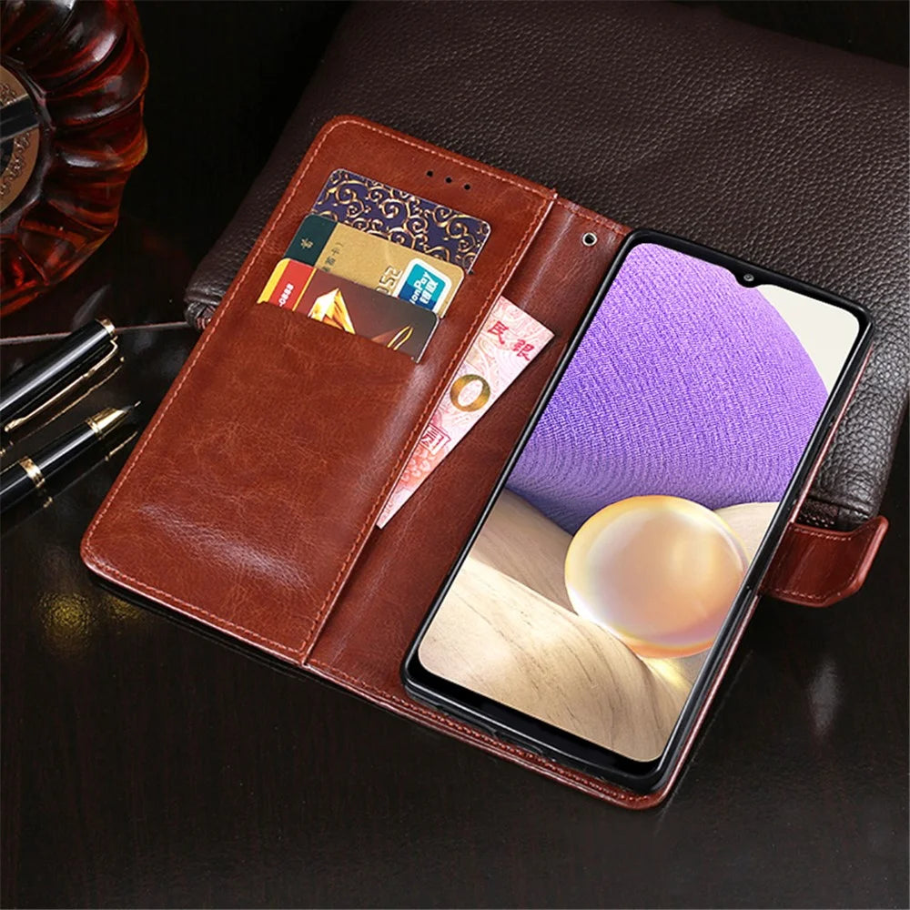 IDEWEI Folio Flip Wallet Design Crazy Horse Texture Leather Mobile Casing for Samsung Galaxy A32 5G/M32 5G - Red - 5