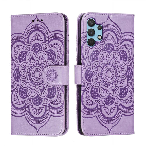 Imprint Mandala Flower Stand for Samsung Galaxy A32 4G (EU Version) Leather Case - Purple - 1