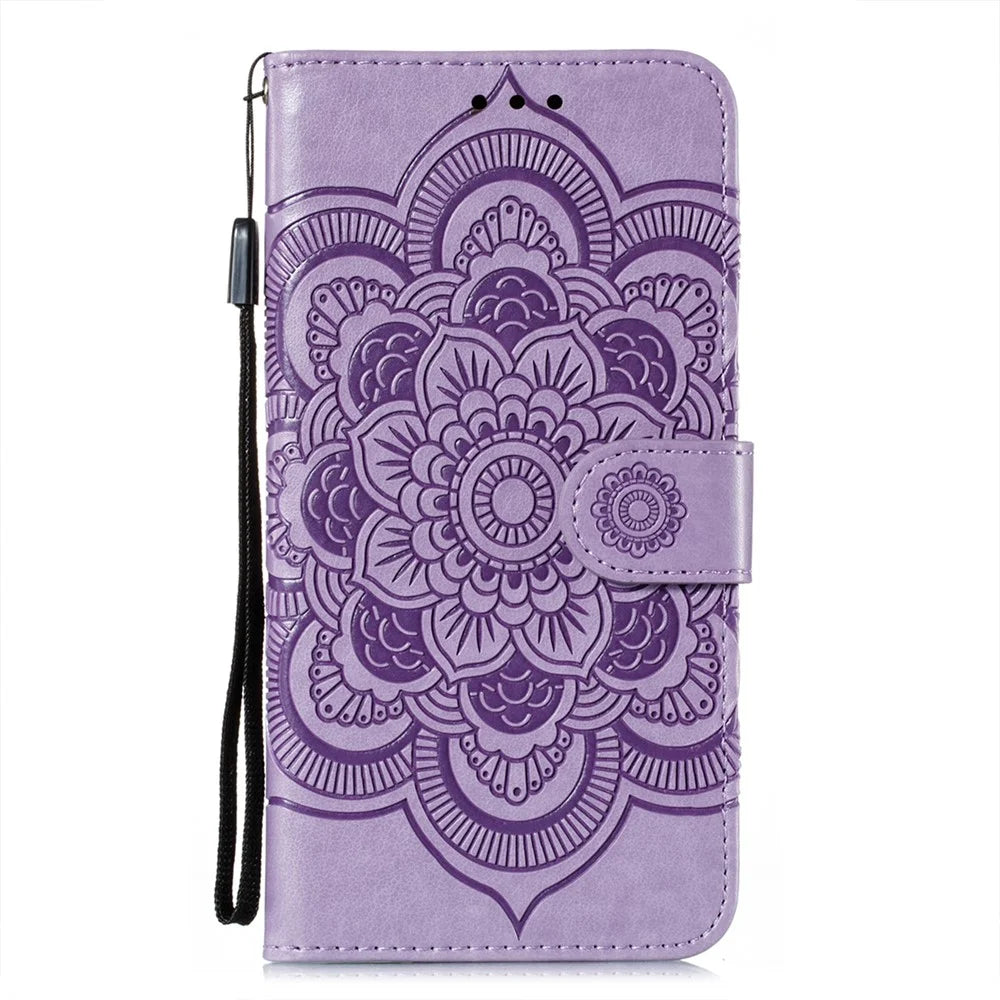 Imprint Mandala Flower Stand for Samsung Galaxy A32 4G (EU Version) Leather Case - Purple - 2