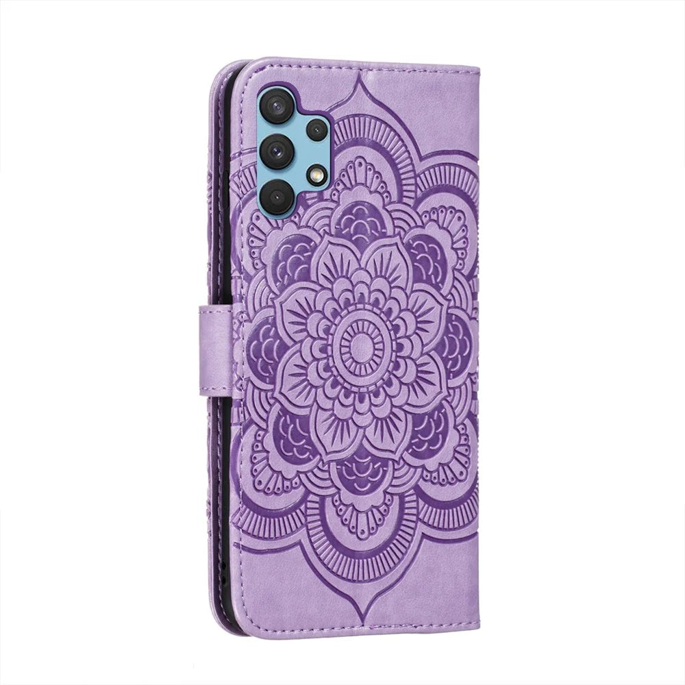 Imprint Mandala Flower Stand for Samsung Galaxy A32 4G (EU Version) Leather Case - Purple - 3