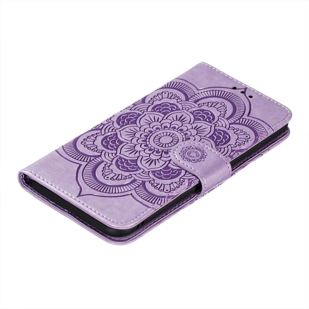 Imprint Mandala Flower Stand for Samsung Galaxy A32 4G (EU Version) Leather Case - Purple - 5