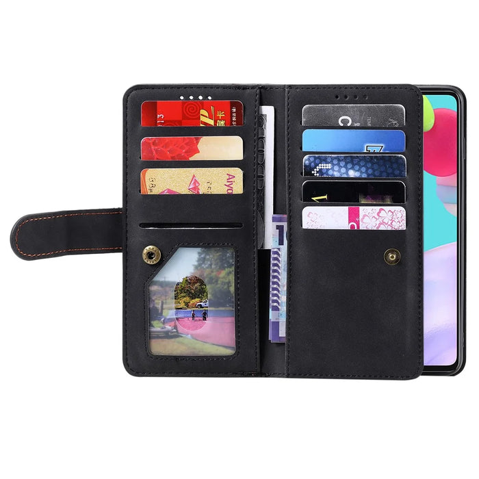 Leather Coated TPU Wallet Phone Stand Case with 9 Card Slots Kickstand Shell for Samsung Galaxy A72 5G / 4G - Black - 4