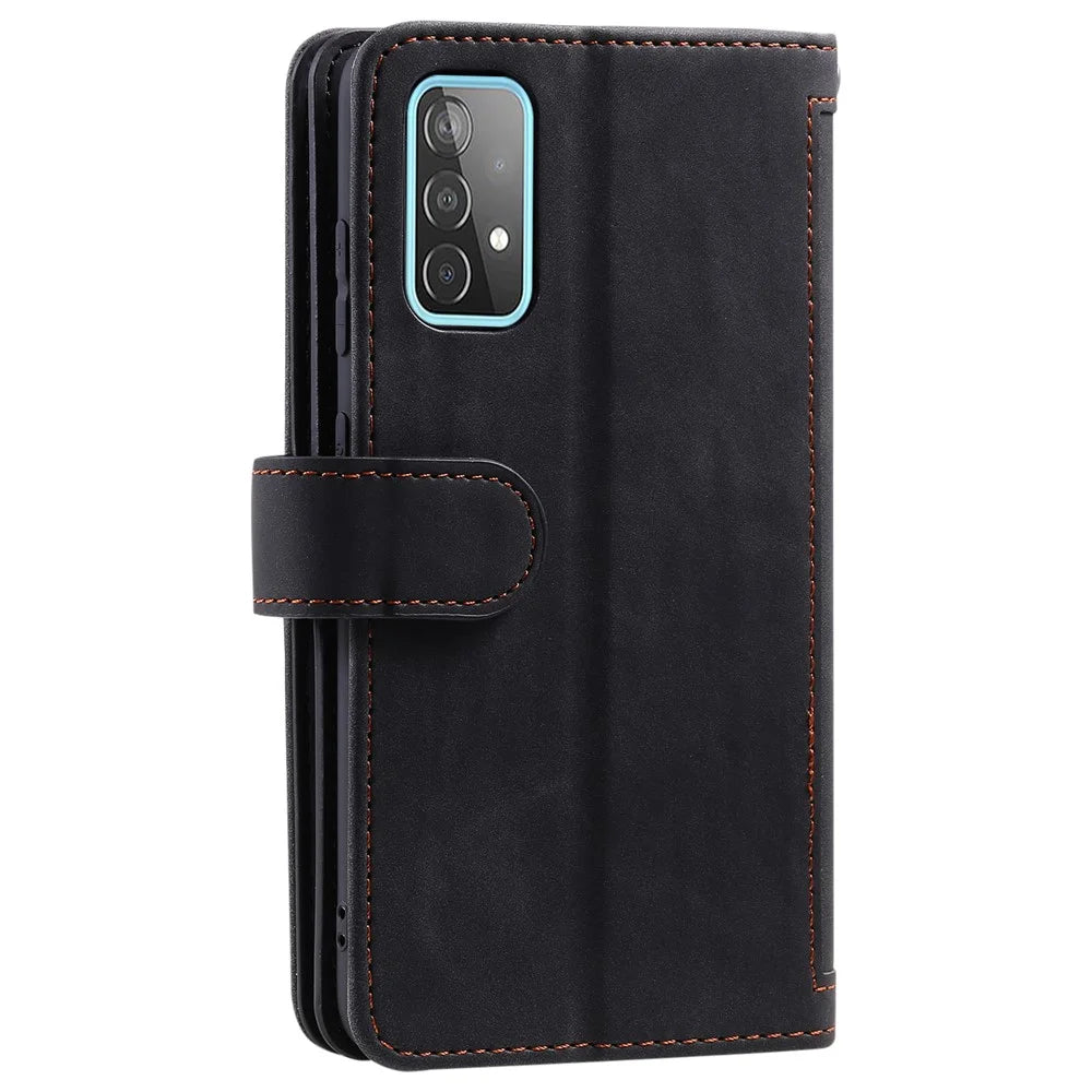 Leather Coated TPU Wallet Phone Stand Case with 9 Card Slots Kickstand Shell for Samsung Galaxy A52 4G/5G / A52s 5G - Black - 3