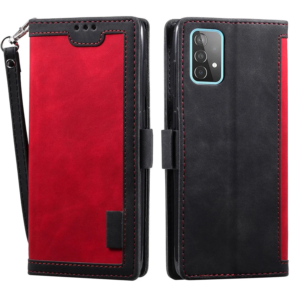 Vintage Splicing Style Wallet Stand Leather Flip Phone Casing for Samsung Galaxy A72 5G / 4G - Red - 1