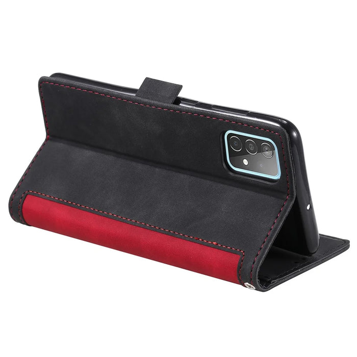 Vintage Splicing Style Wallet Stand Leather Flip Phone Casing for Samsung Galaxy A72 5G / 4G - Red - 5