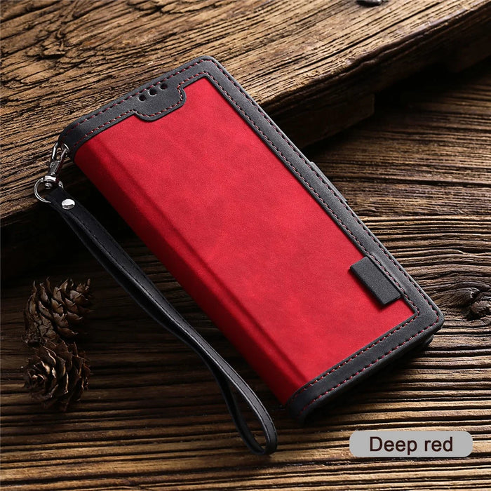 Vintage Splicing Style Wallet Stand Leather Flip Phone Casing for Samsung Galaxy A72 5G / 4G - Red - 7