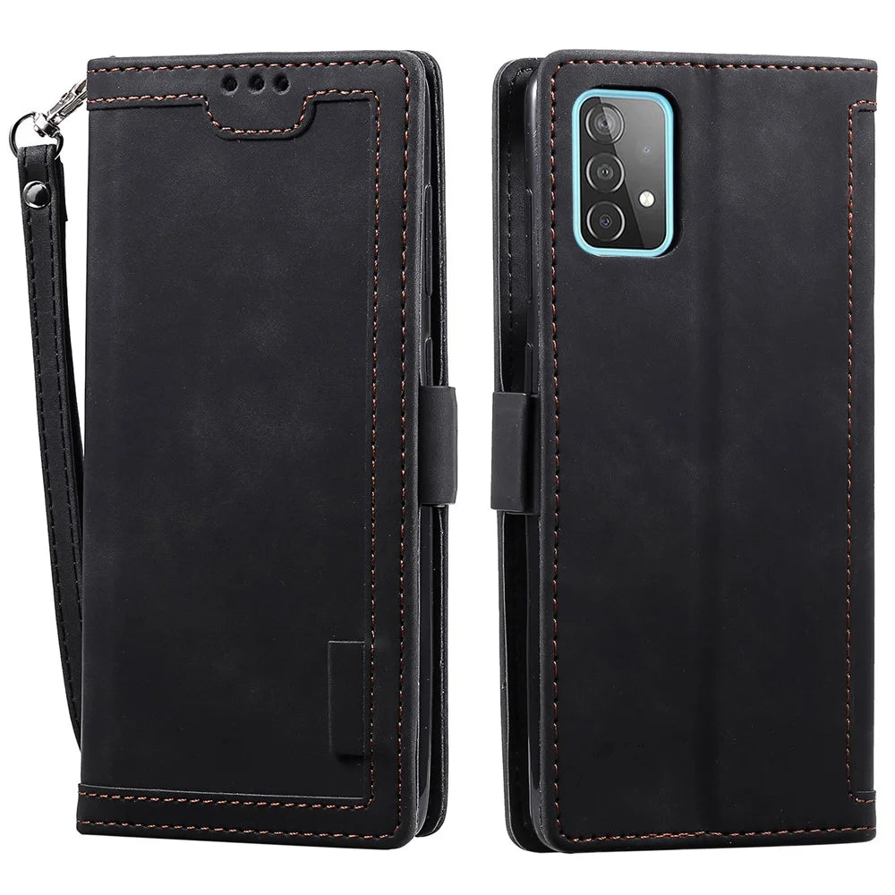 Vintage Splicing Style Wallet Stand Leather Flip Phone Casing for Samsung Galaxy A52 4G/5G / A52s 5G - Black - 1