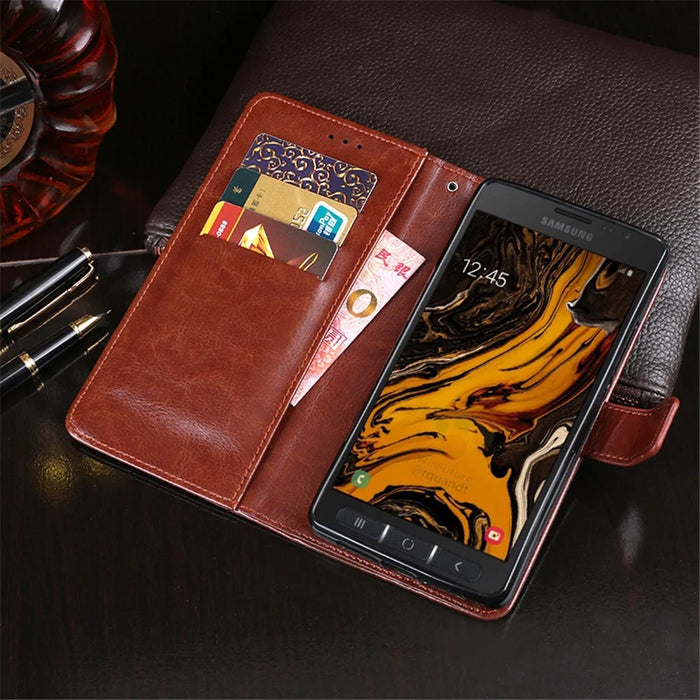 IDEWEI Wallet Design Crazy Horse Texture Leather Mobile Casing with Stand for Samsung Galaxy Xcover 4/4s - Black - 5
