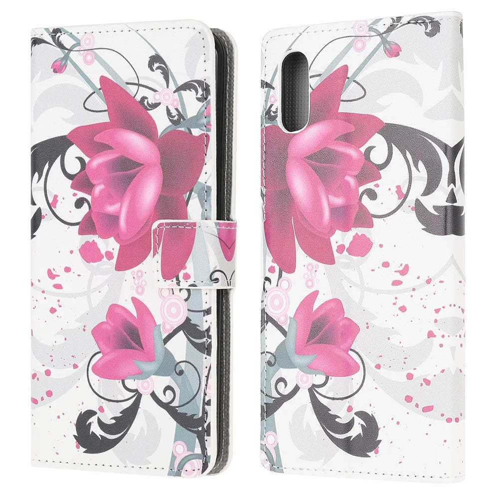 Pattern Printing Leather Protective Cover Wallet Stand Phone Shell for Samsung Galaxy Xcover 5 - Rose Flower - 1