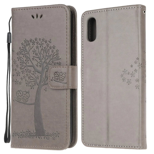 Owl and Tree Pattern Printing Design Leather Wallet Phone Cover for Samsung Galaxy Xcover 5 - Grey - 1