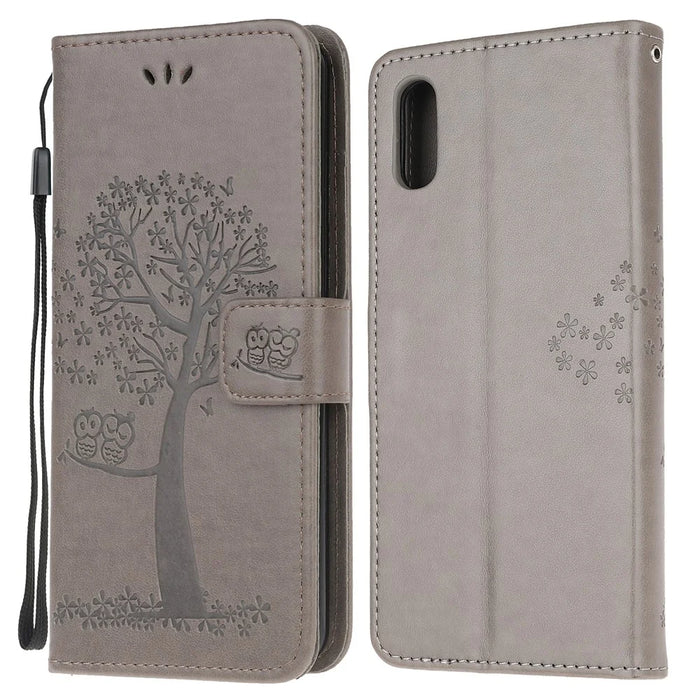 Owl and Tree Pattern Printing Design Leather Wallet Phone Cover for Samsung Galaxy Xcover 5 - Grey - 1