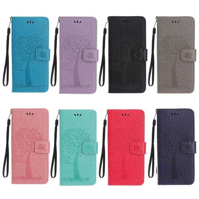 Owl and Tree Pattern Printing Design Leather Wallet Phone Cover for Samsung Galaxy Xcover 5 - Grey - 7