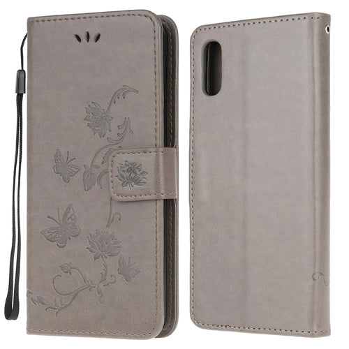 Imprint Butterfly Flower Leather Wallet Stand Phone Cover for Samsung Galaxy Xcover 5 - Grey - 1