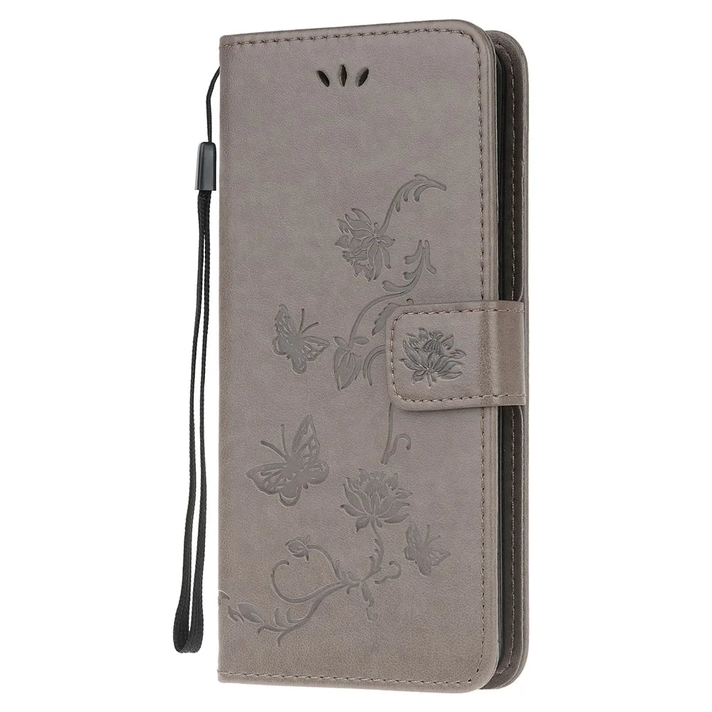 Imprint Butterfly Flower Leather Wallet Stand Phone Cover for Samsung Galaxy Xcover 5 - Grey - 2