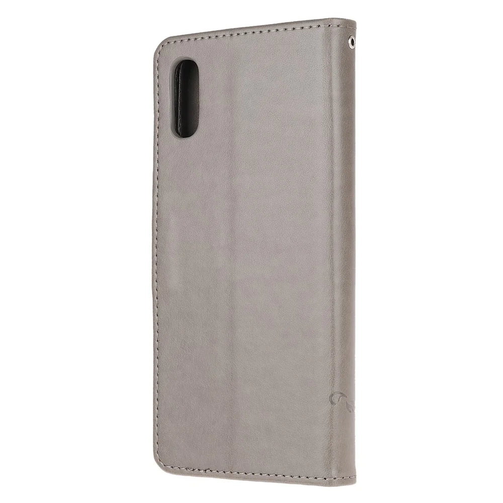 Imprint Butterfly Flower Leather Wallet Stand Phone Cover for Samsung Galaxy Xcover 5 - Grey - 3