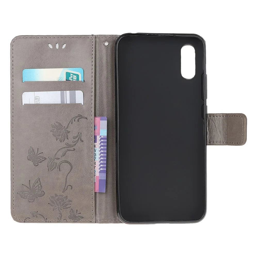 Imprint Butterfly Flower Leather Wallet Stand Phone Cover for Samsung Galaxy Xcover 5 - Grey - 5