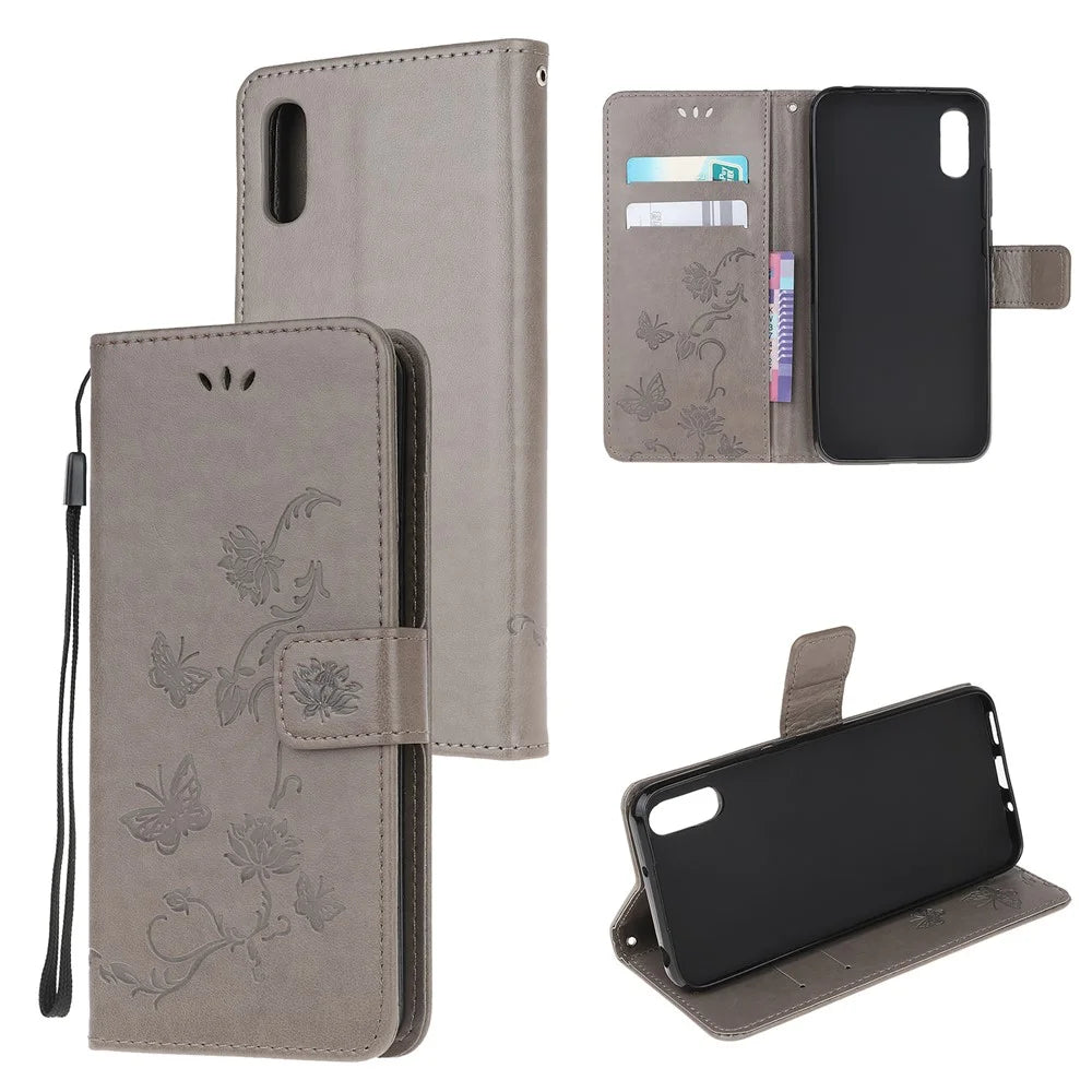 Imprint Butterfly Flower Leather Wallet Stand Phone Cover for Samsung Galaxy Xcover 5 - Grey - 6