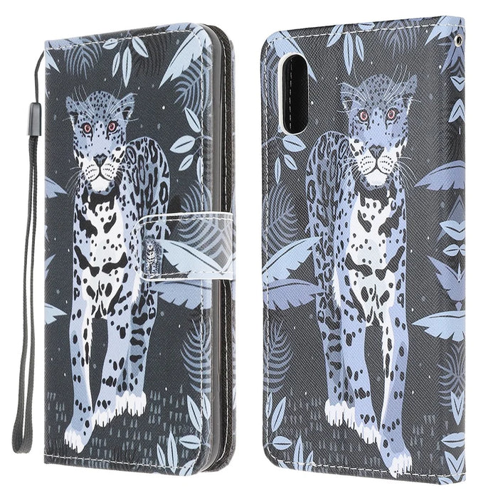 3D Pattern Printing Cross Texture Leather Wallet Stand Case Shell for Samsung Galaxy Xcover 5 - Leopard - 1