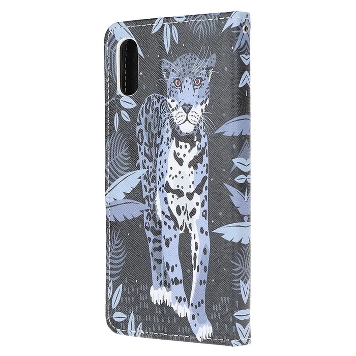 3D Pattern Printing Cross Texture Leather Wallet Stand Case Shell for Samsung Galaxy Xcover 5 - Leopard - 3