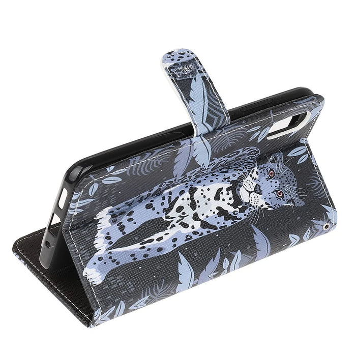 3D Pattern Printing Cross Texture Leather Wallet Stand Case Shell for Samsung Galaxy Xcover 5 - Leopard - 4