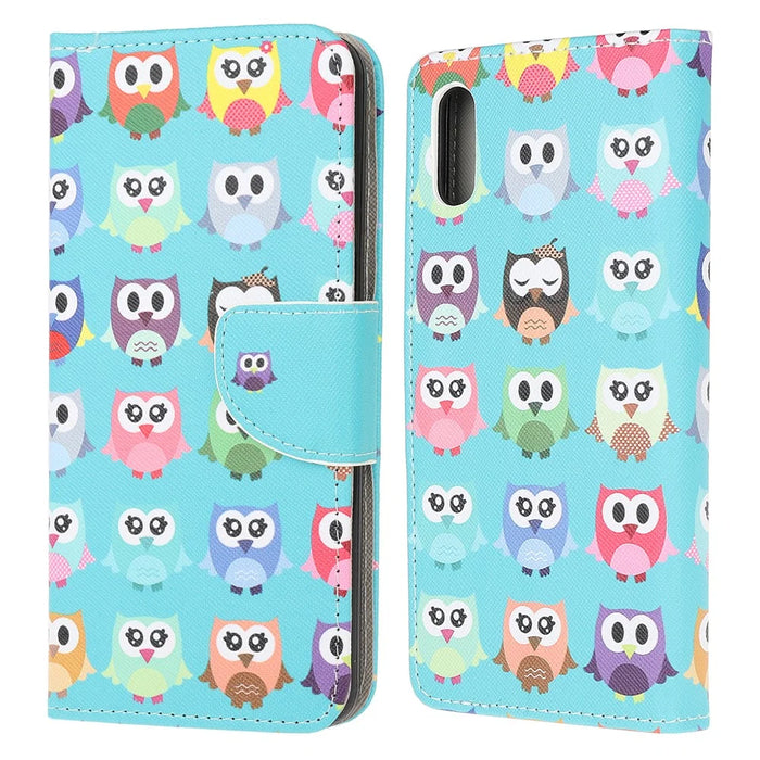 3D Pattern Printing Cross Texture Leather Wallet Stand Case Shell for Samsung Galaxy Xcover 5 - Cute Owls - 1