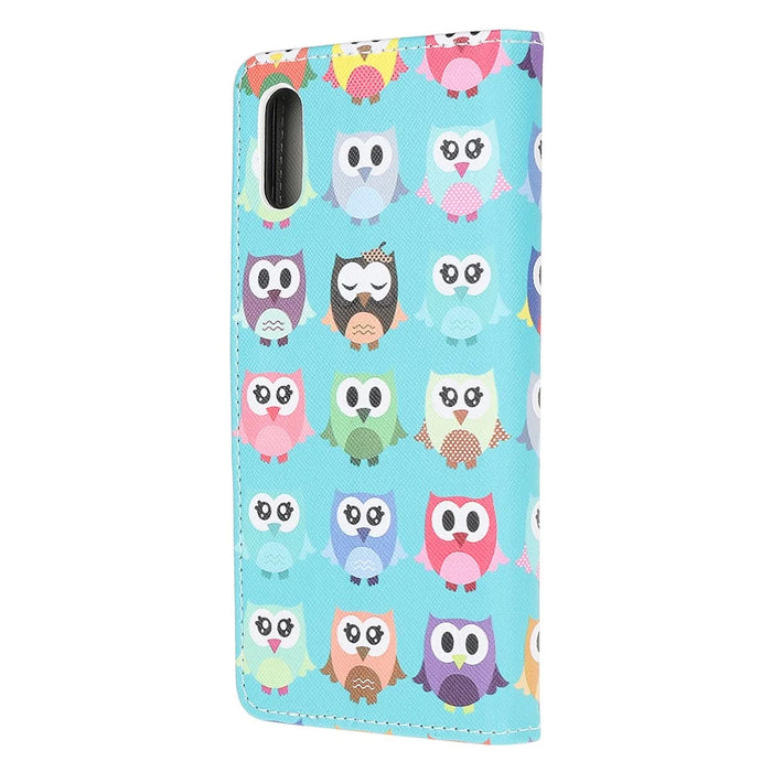 3D Pattern Printing Cross Texture Leather Wallet Stand Case Shell for Samsung Galaxy Xcover 5 - Cute Owls - 3