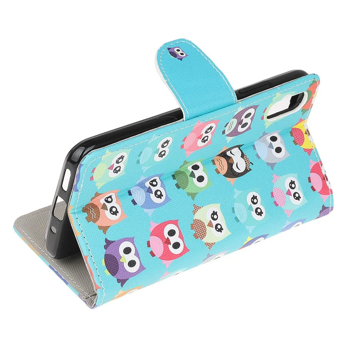 3D Pattern Printing Cross Texture Leather Wallet Stand Case Shell for Samsung Galaxy Xcover 5 - Cute Owls - 4