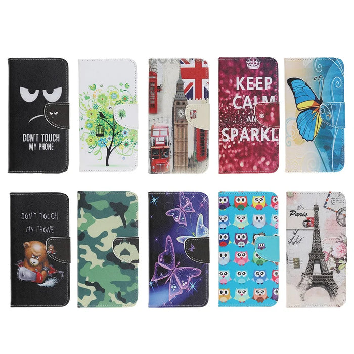 3D Pattern Printing Cross Texture Leather Wallet Stand Case Shell for Samsung Galaxy Xcover 5 - Cute Owls - 7