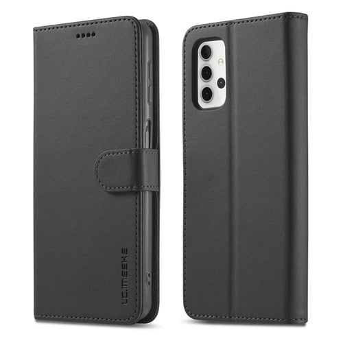 LC.IMEEKE Folio Flip Leather Shell Phone Cover Case for Samsung Galaxy A32 4G (EU Version) with Wallet Stand Features - Black - 1