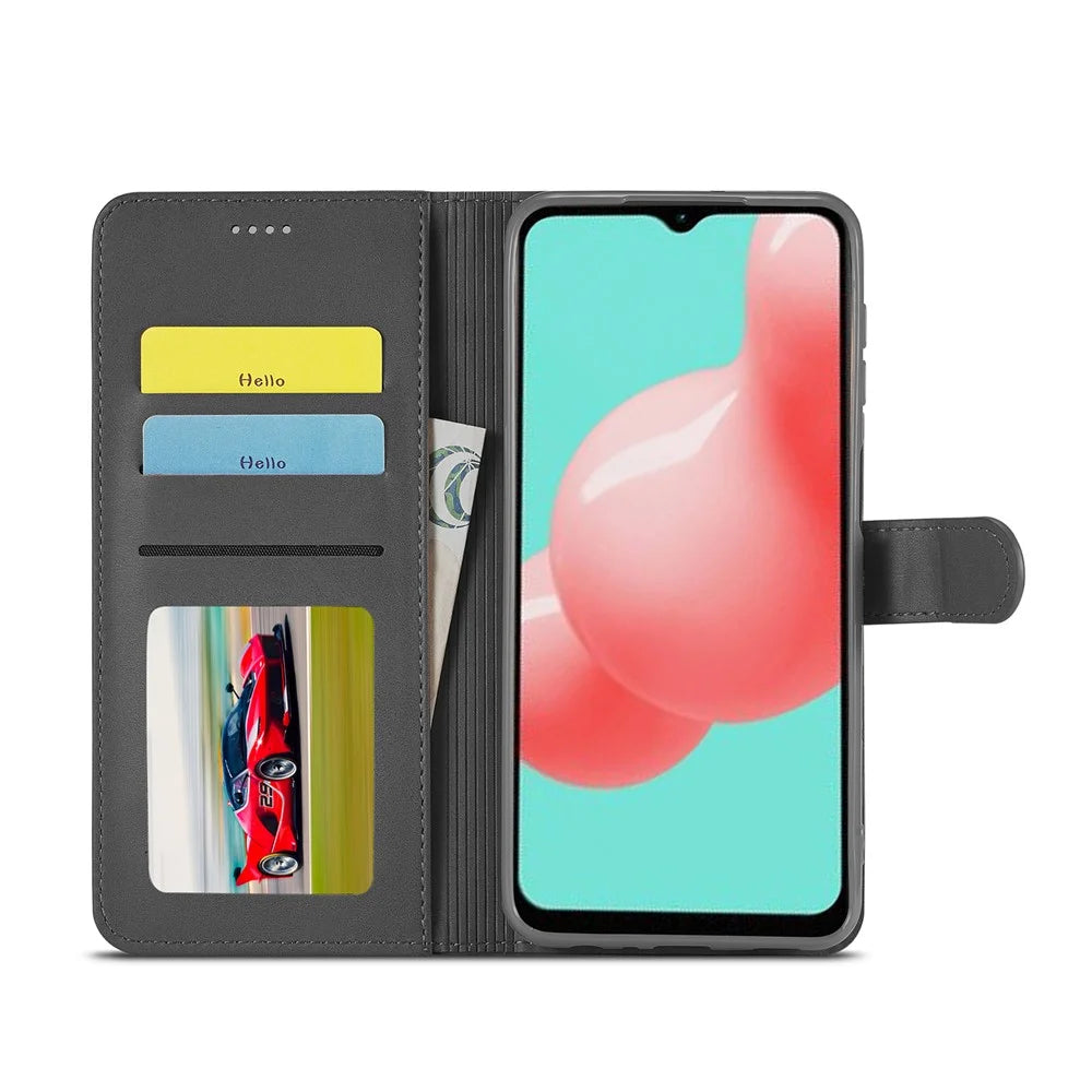 LC.IMEEKE Folio Flip Leather Shell Phone Cover Case for Samsung Galaxy A32 4G (EU Version) with Wallet Stand Features - Black - 4