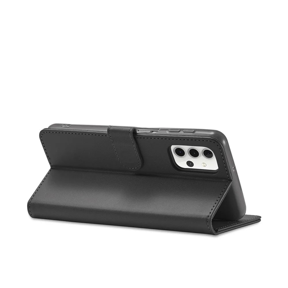 LC.IMEEKE Folio Flip Leather Shell Phone Cover Case for Samsung Galaxy A32 4G (EU Version) with Wallet Stand Features - Black - 6