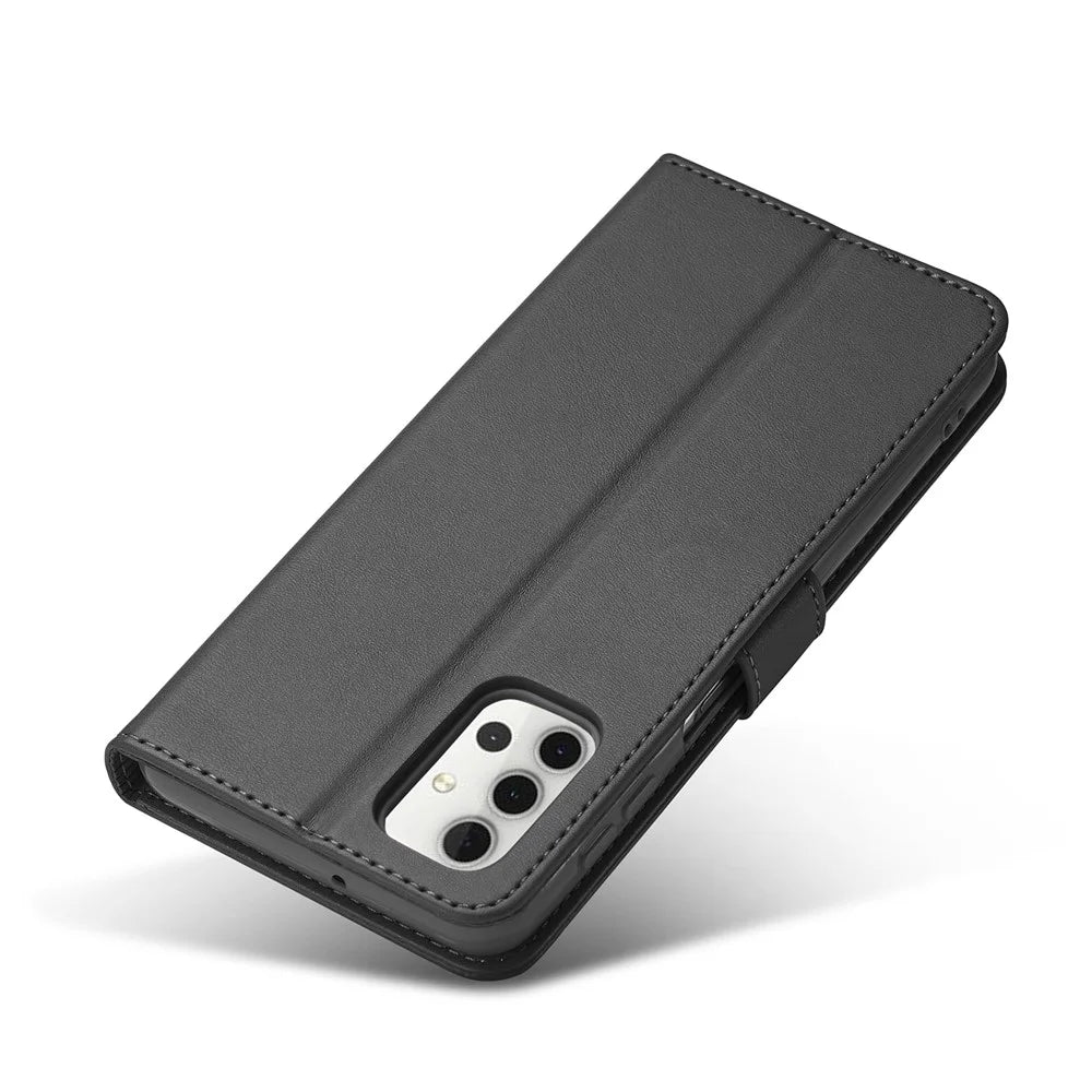 LC.IMEEKE Folio Flip Leather Shell Phone Cover Case for Samsung Galaxy A32 4G (EU Version) with Wallet Stand Features - Black - 7