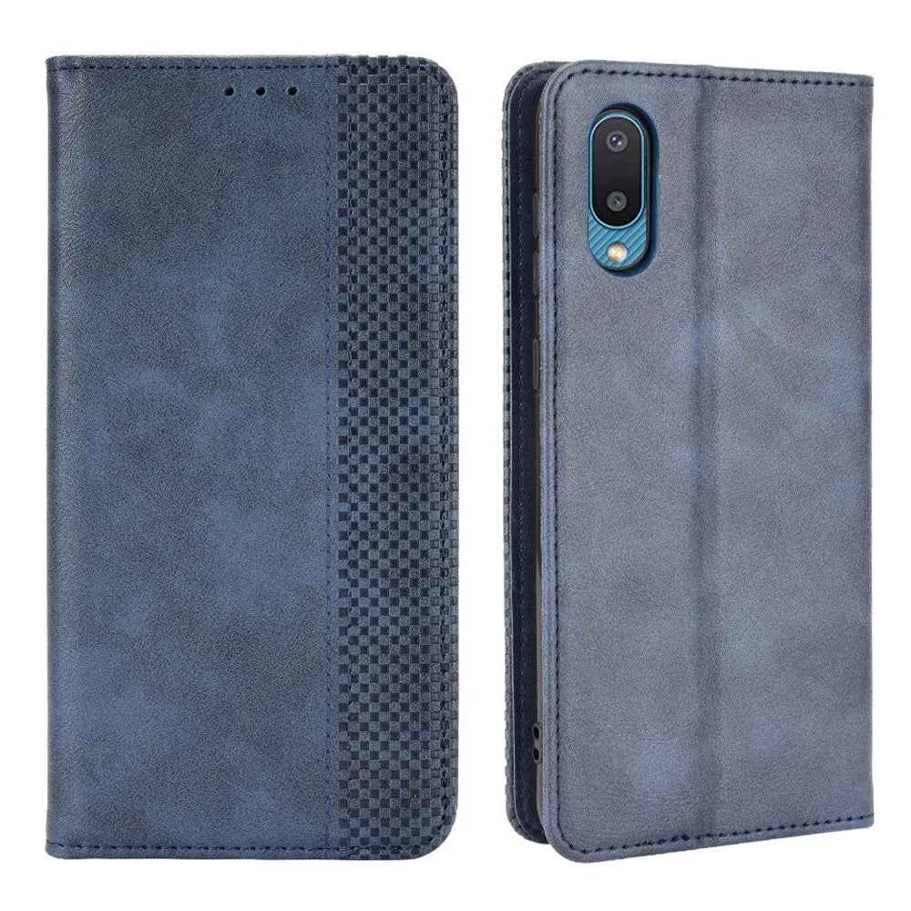 Magnetic Vintage Style Phone Case Wallet Stand Leather Cover for Samsung Galaxy M02 / Galaxy A02 - Blue - 1