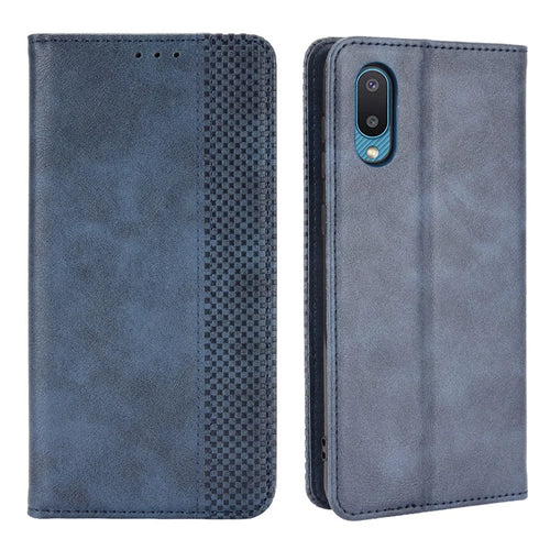 Magnetic Vintage Style Phone Case Wallet Stand Leather Cover for Samsung Galaxy M02 / Galaxy A02 - Blue - 1
