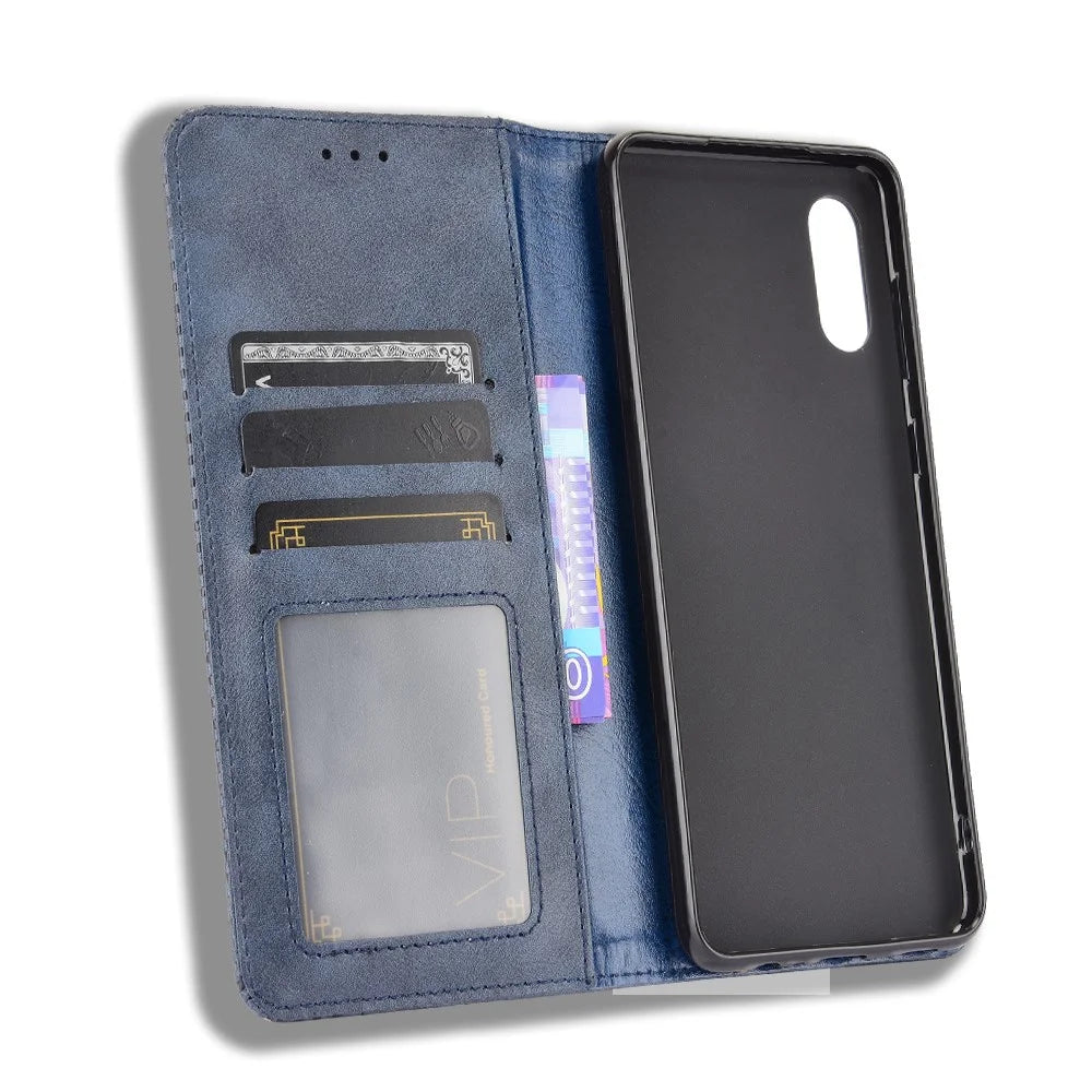 Magnetic Vintage Style Phone Case Wallet Stand Leather Cover for Samsung Galaxy M02 / Galaxy A02 - Blue - 2