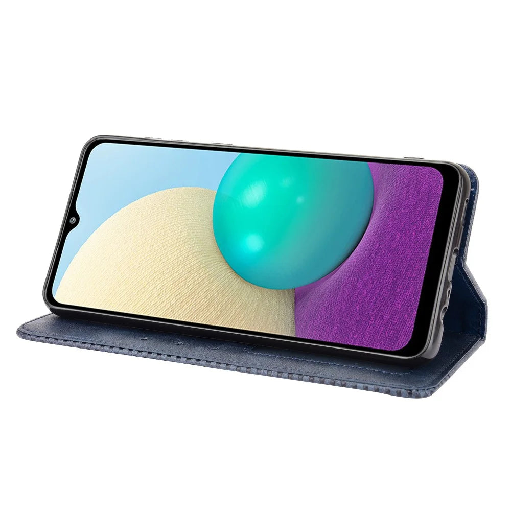 Magnetic Vintage Style Phone Case Wallet Stand Leather Cover for Samsung Galaxy M02 / Galaxy A02 - Blue - 4