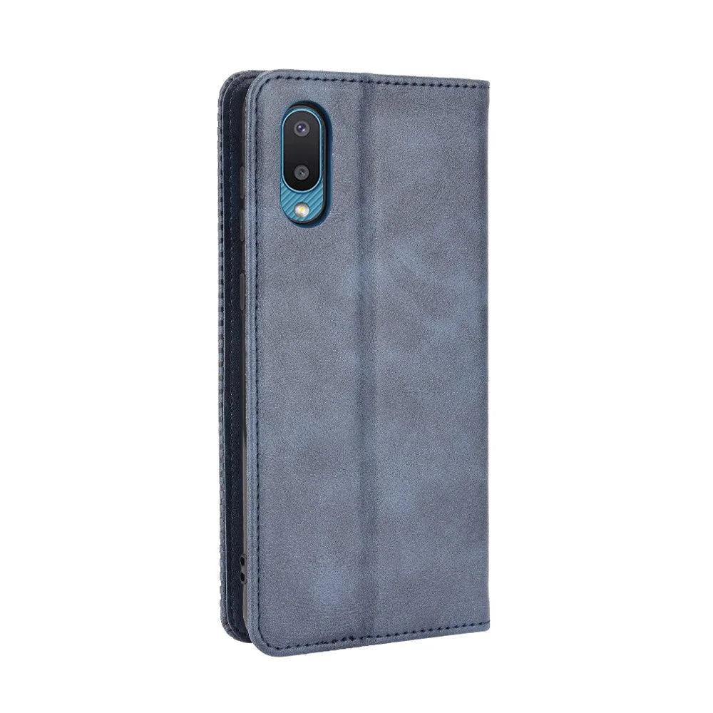 Magnetic Vintage Style Phone Case Wallet Stand Leather Cover for Samsung Galaxy M02 / Galaxy A02 - Blue - 5